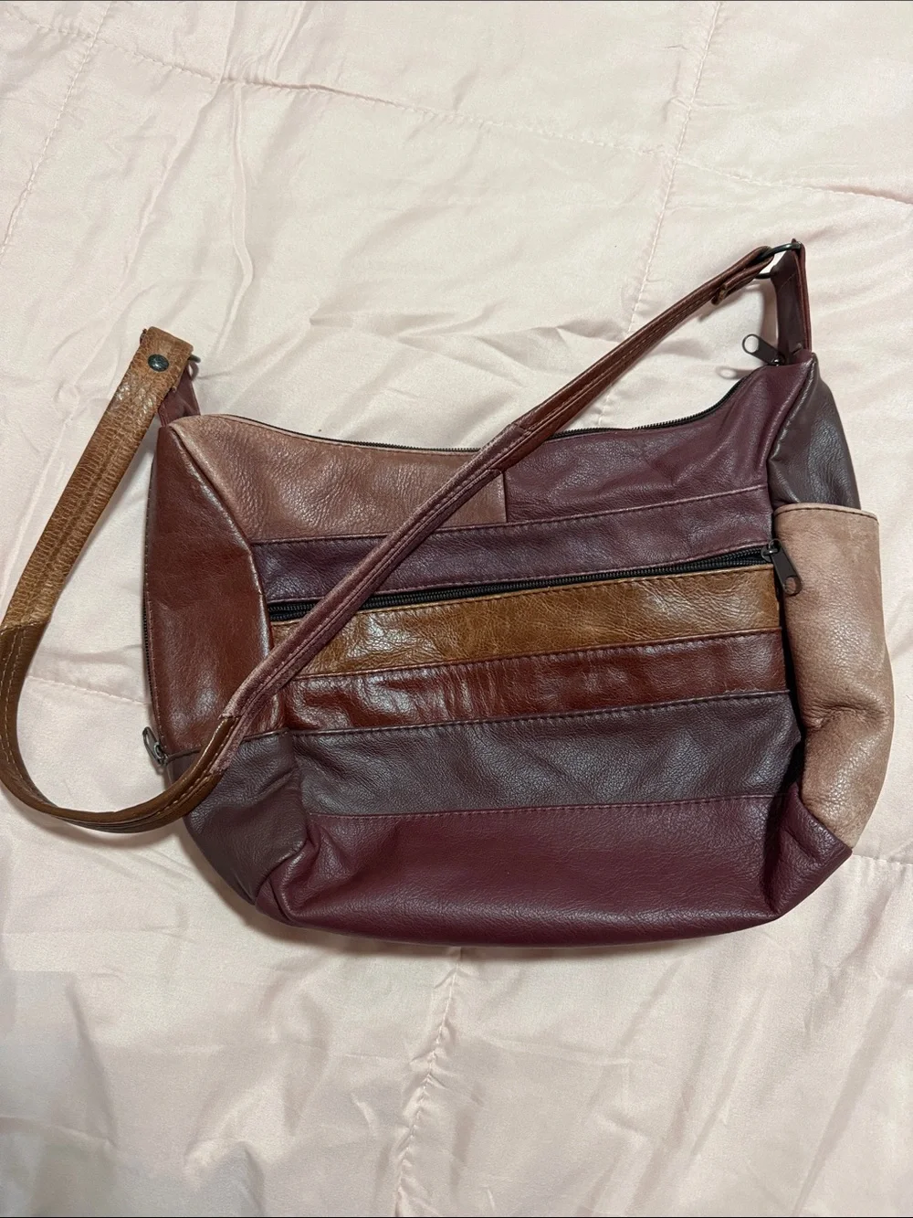 Leather Multi-Tone Crossbody Bag - Brown & Burgundy